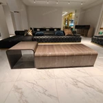 Curved Coffee Table with Natural Burl Veneer and High-Gloss Finish